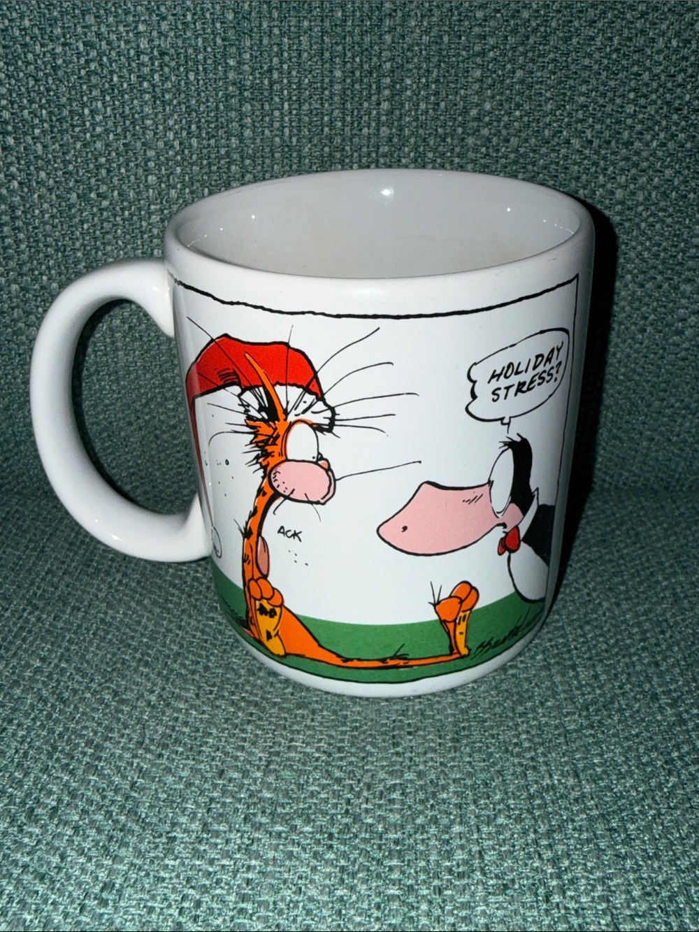 Opus n Bill Holiday Stress Comic Strip Mug - White with Orange & Pink 🔥 G3